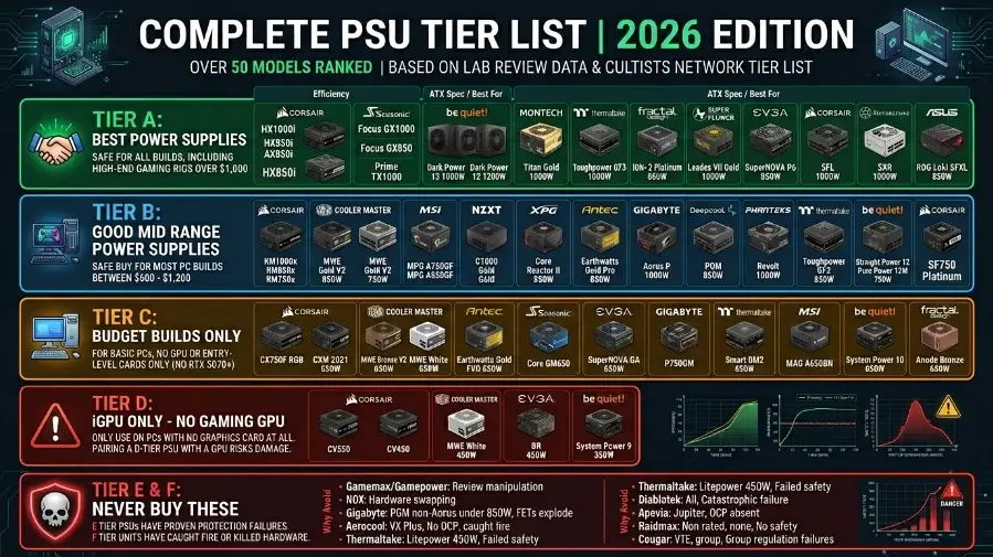 Complete PSU Tier List Table (50+ Models Ranked)