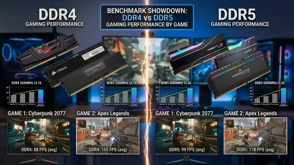 DDR4 vs DDR5 Gaming Benchmarks by Game