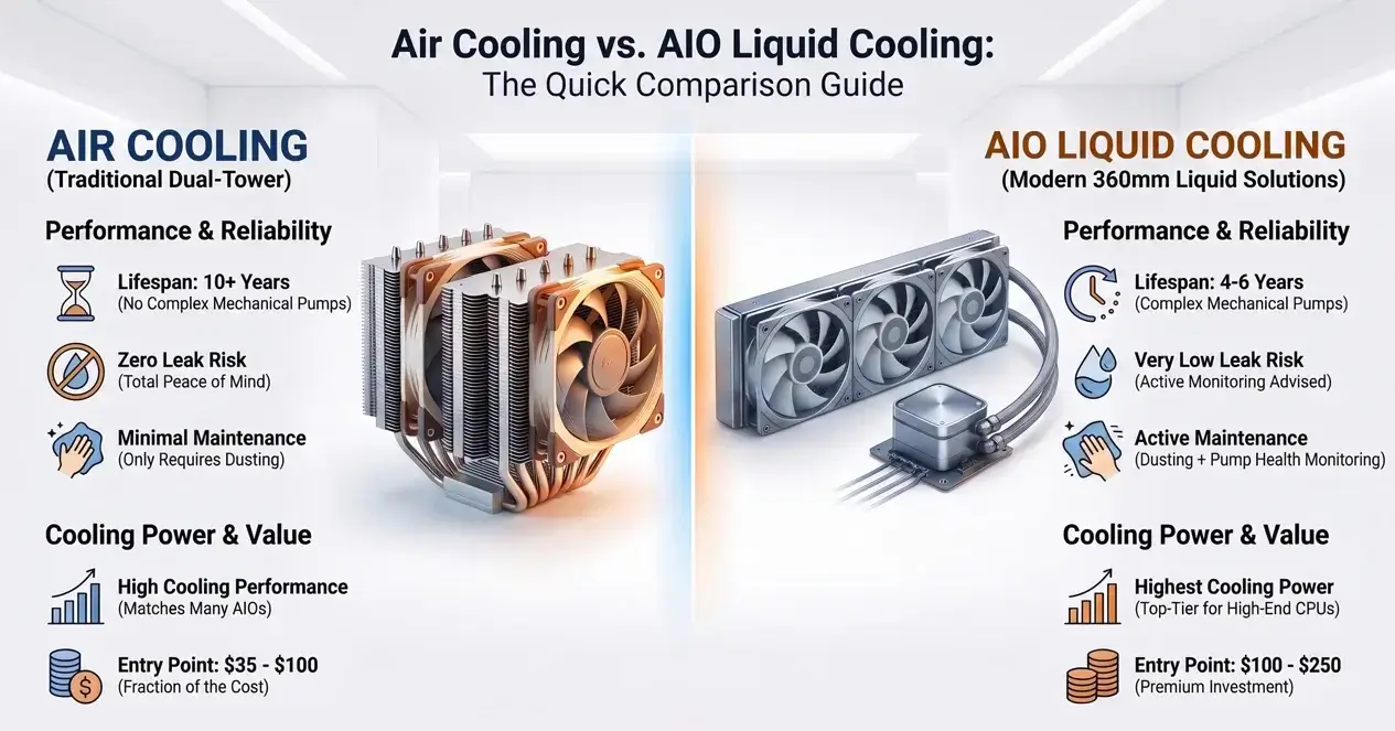 Air Cooling vs AIO Liquid Cooling Quick Comparison