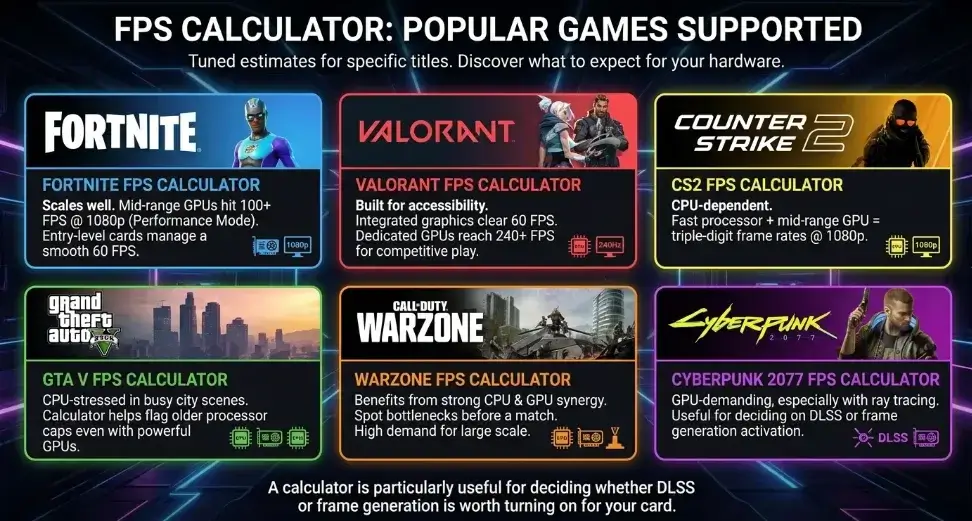 FPS Calculator Popular Games Supported
