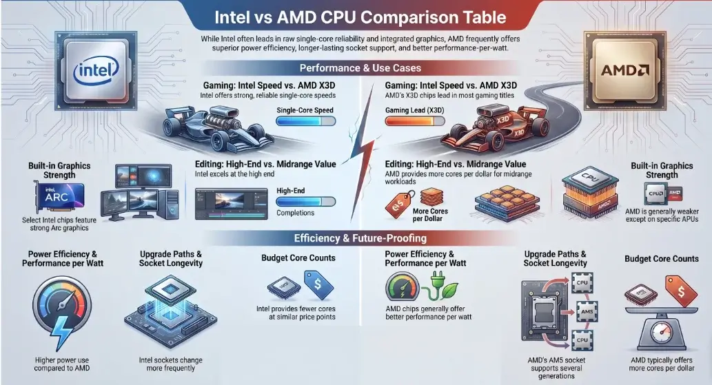 Intel vs AMD CPU Comparison Table