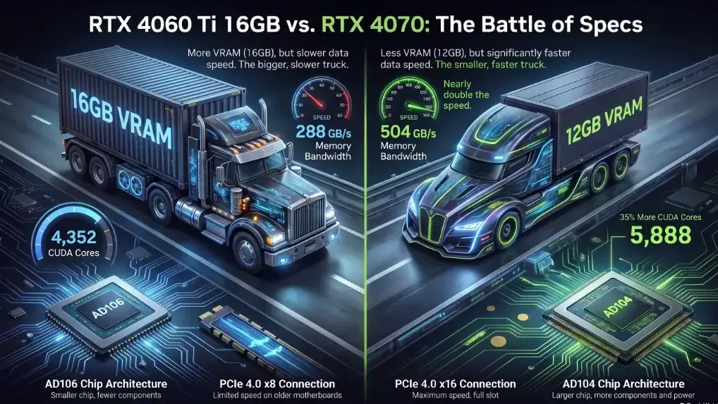 RTX 4060 Ti 16GB vs RTX 4070 Specifications Comparison