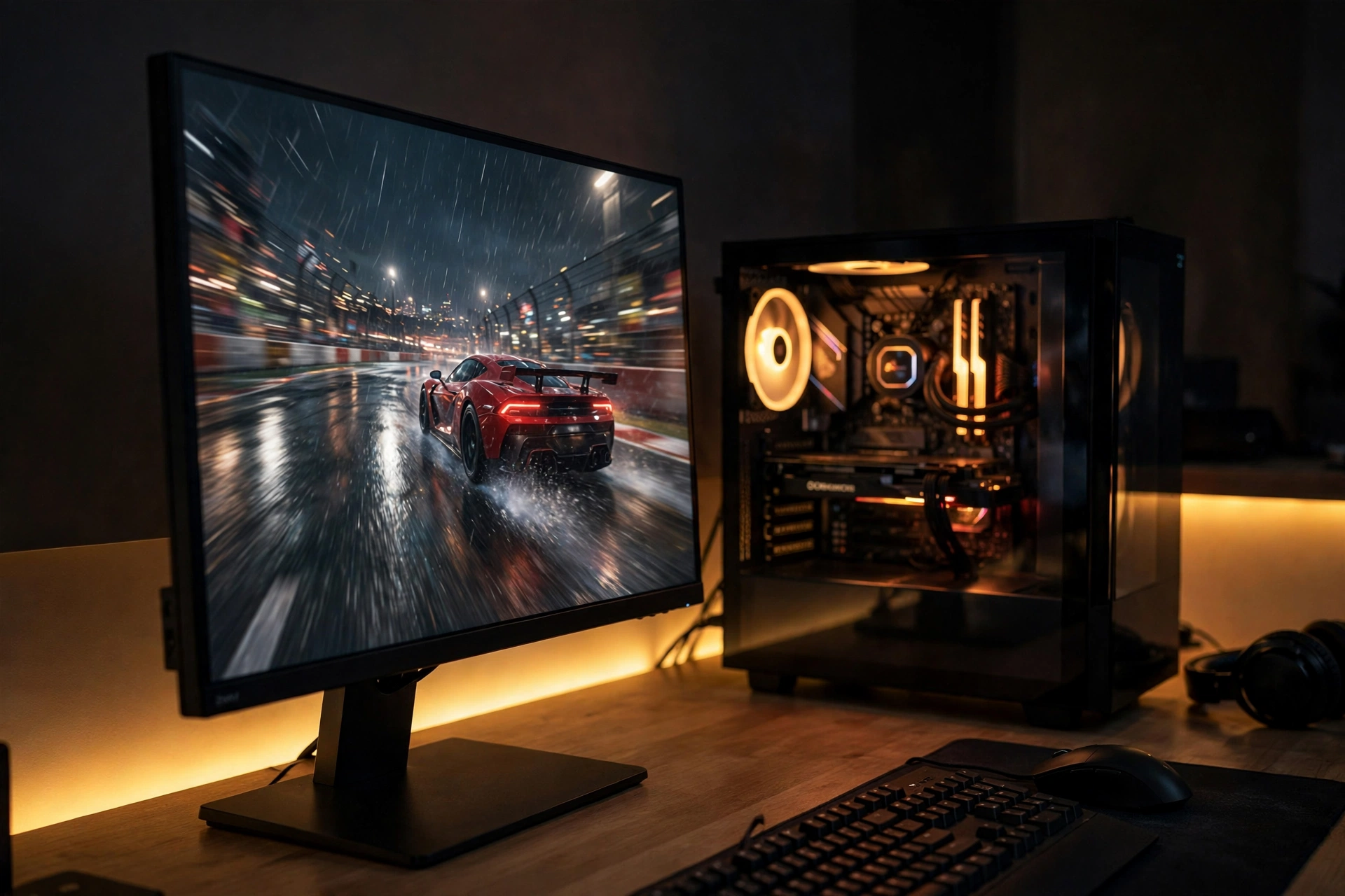 1440p gaming setup with a mid-tower PC built around a balanced CPU and GPU pairing