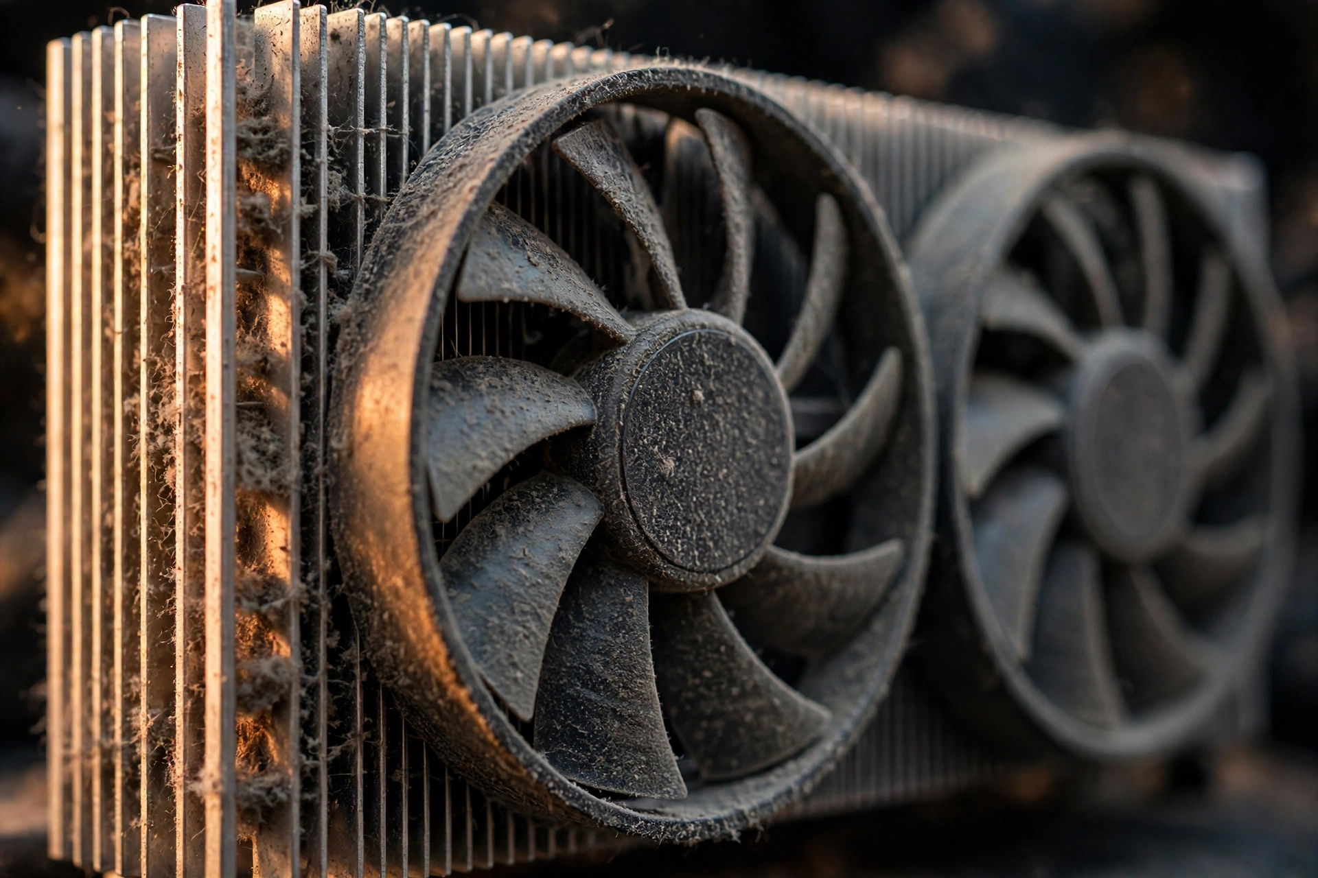 Dusty graphics card heatsink and fans causing GPU thermal throttling