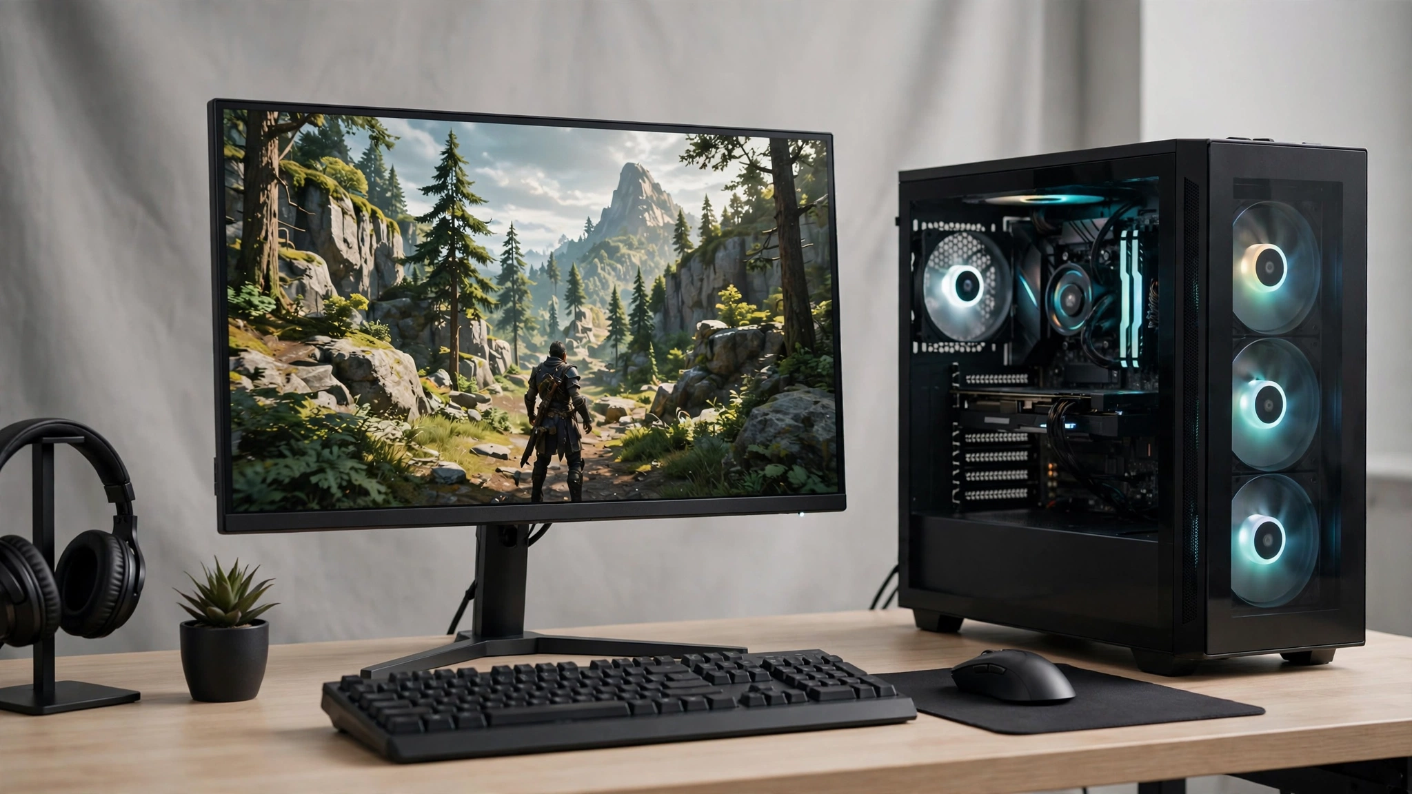 Gaming PC setup showing how the Ryzen 5 5600 and RTX 5060 balance shifts across 1080p, 1440p and 4K resolutions