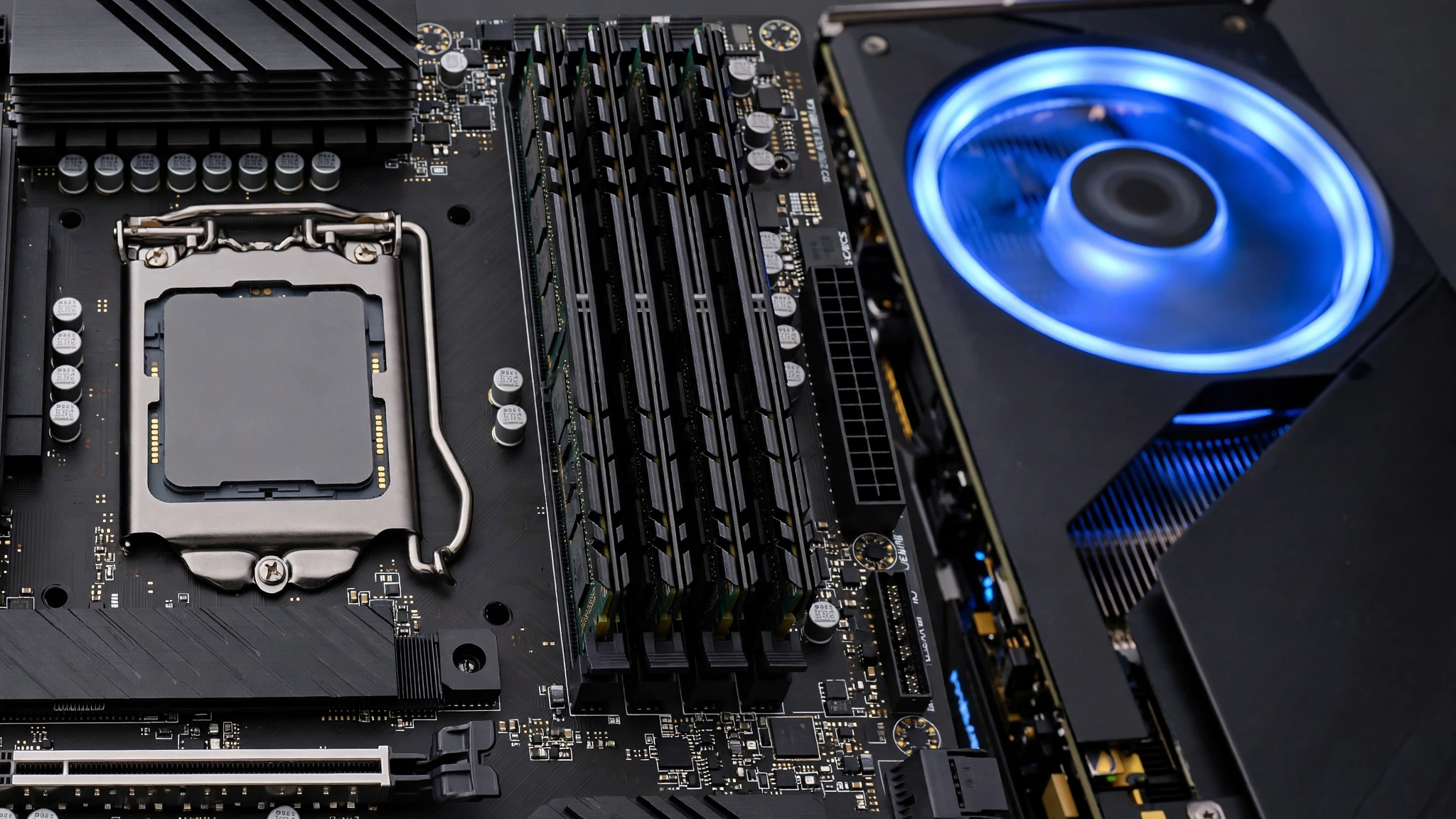 Intel Core processor on a motherboard paired with an Intel Arc B580 graphics card