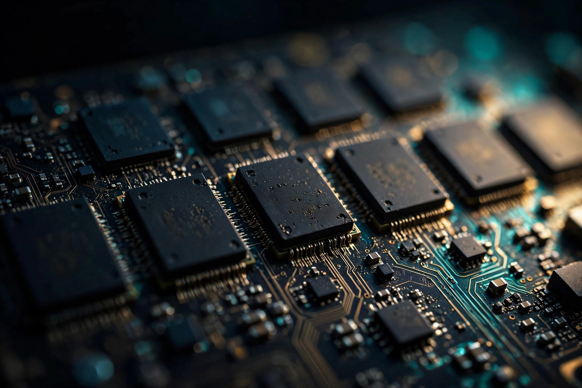 Close-up of GDDR7 memory chips on a graphics card PCB showing how 3GB modules enable 24GB VRAM