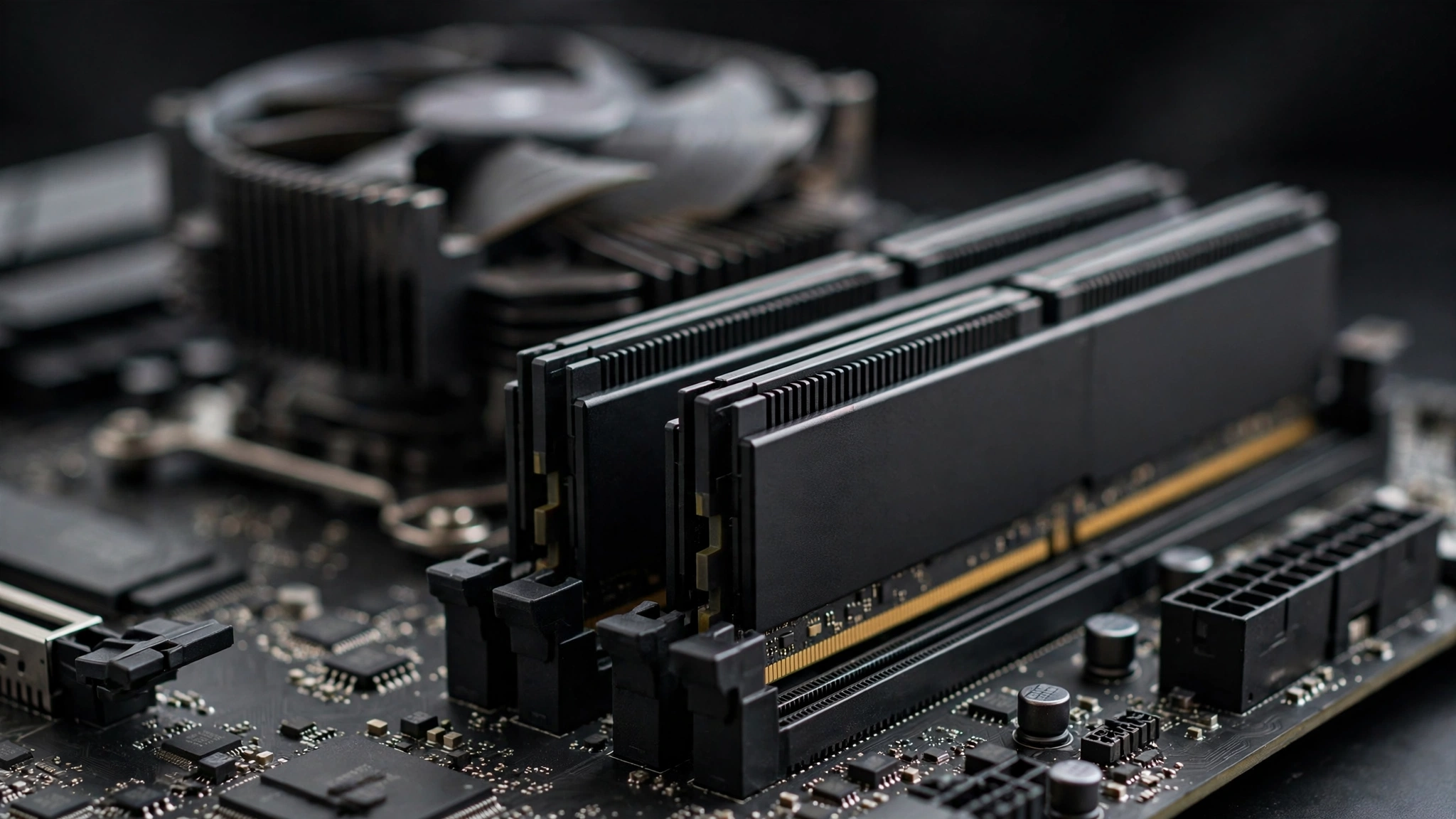 Two DDR5 RAM sticks installed in dual-channel slots on a motherboard