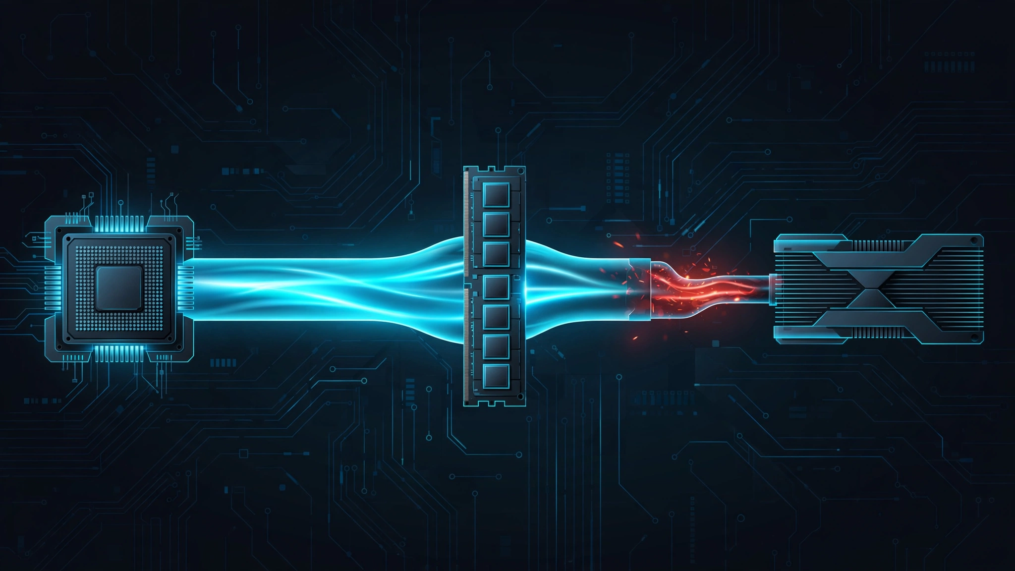 Diagram showing CPU, RAM and GPU data flow with a memory bottleneck