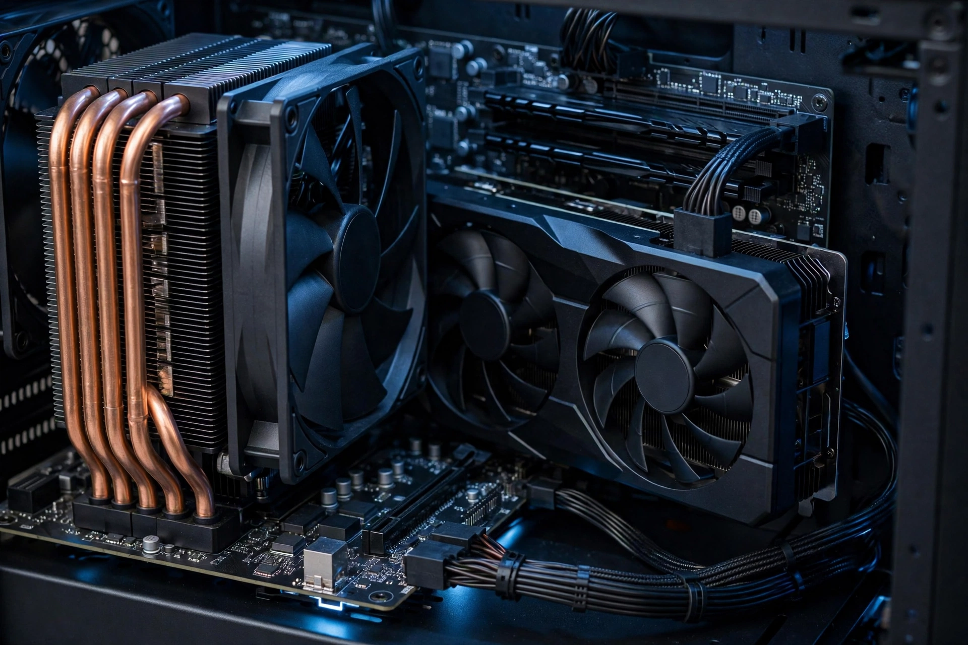 CPU and GPU installed together in a gaming PC build