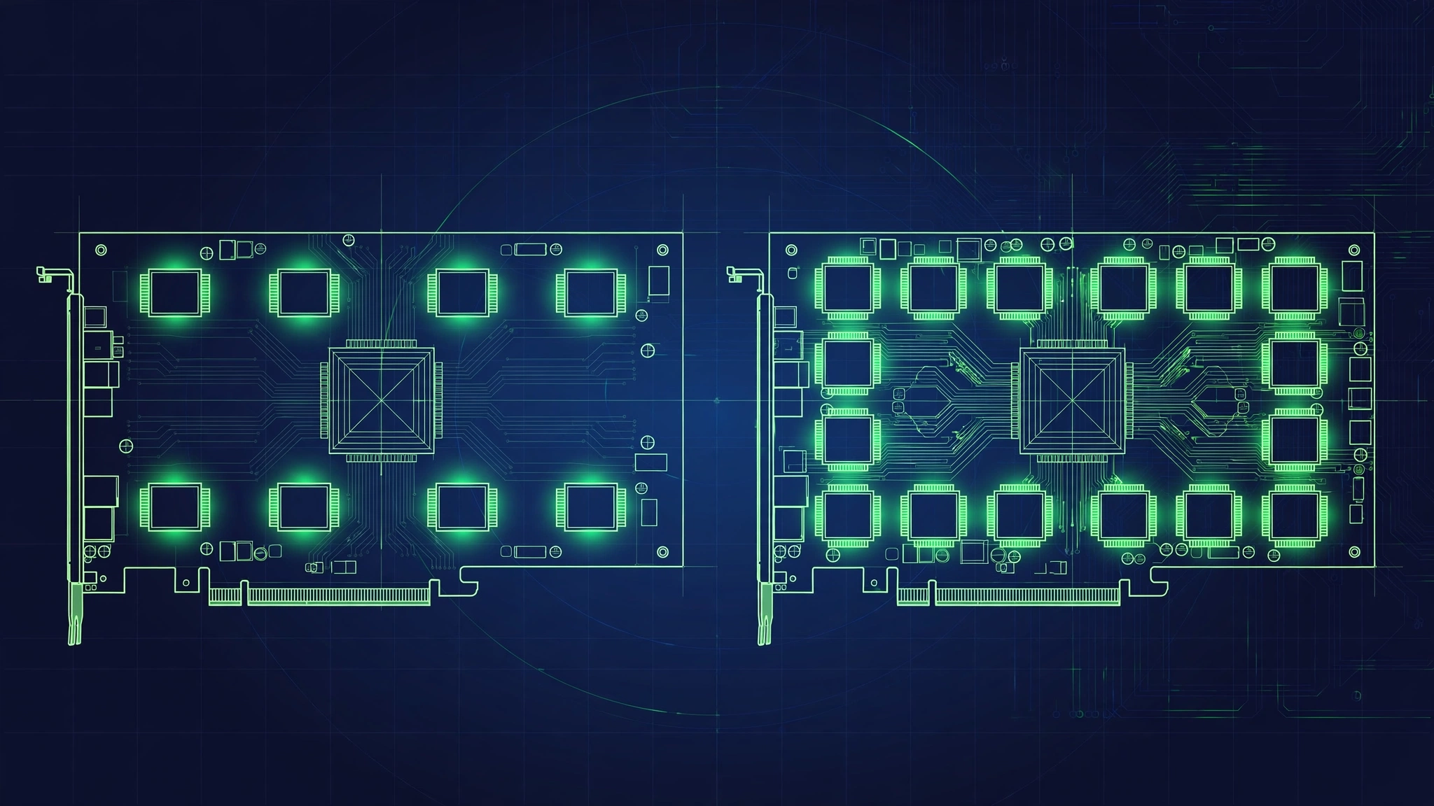Diagram comparing 8GB vs 16GB VRAM graphics card variants and how VRAM capacity changes CPU pairing choice