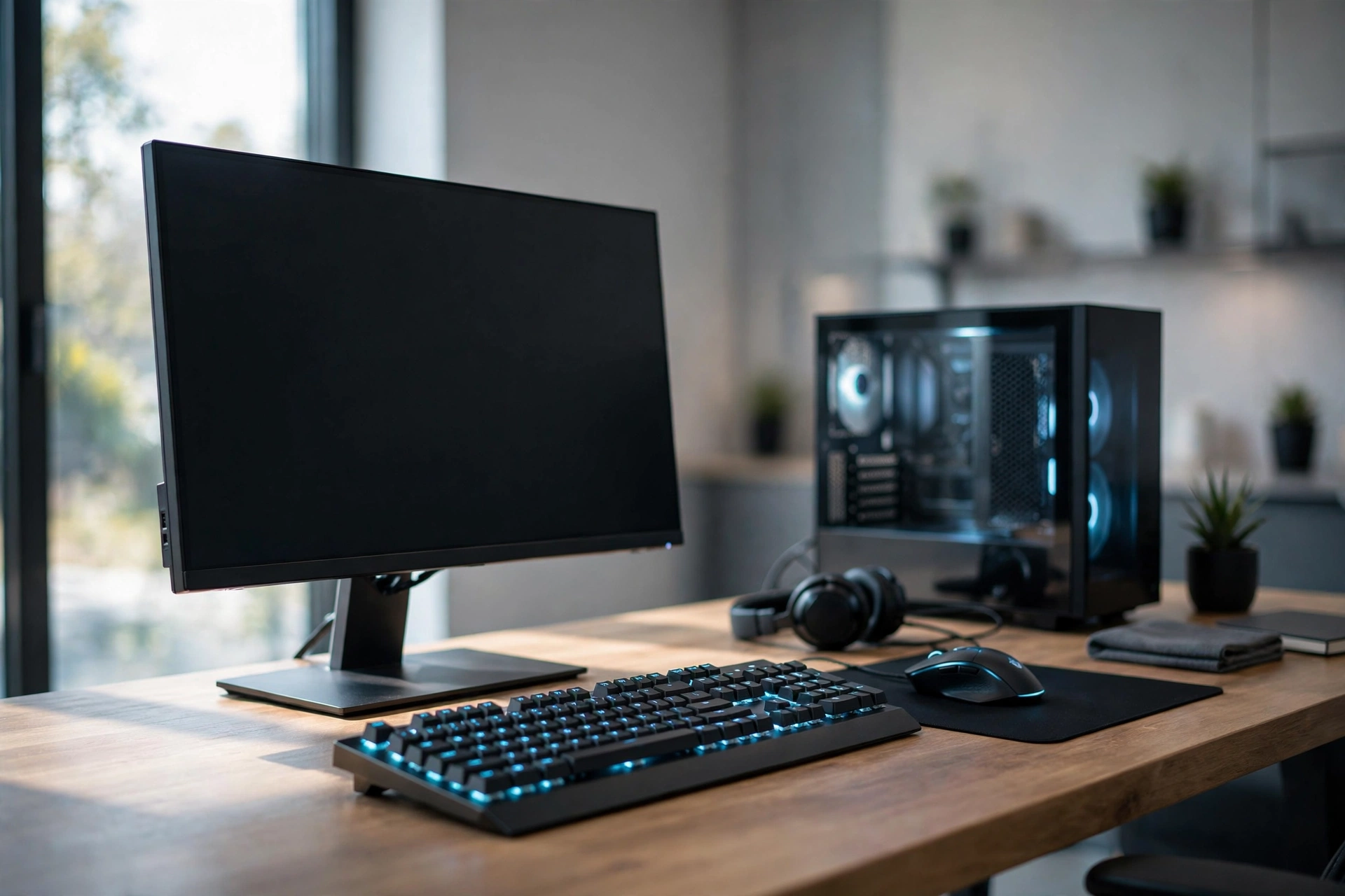 High refresh rate esports gaming setup with monitor, keyboard and mouse